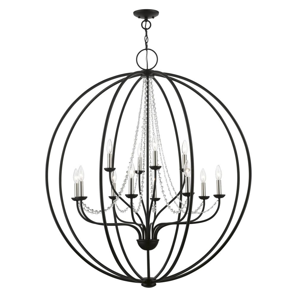 12 Light Black with Brushed Nickel Finish Candles Grande Foyer Chandelier