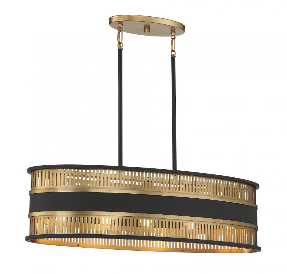 Eclipse 5-Light Linear Chandelier in Matte Black with Warm Brass Accents