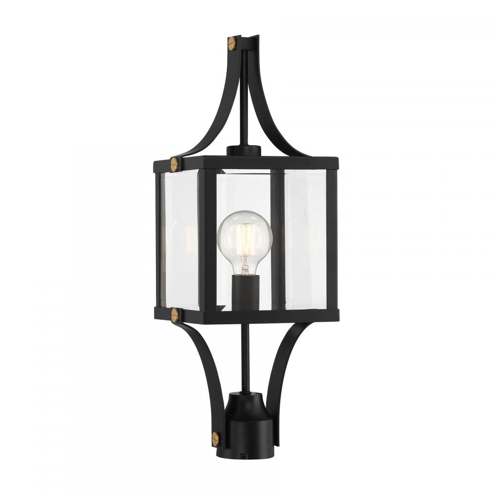 Raeburn 1-Light Outdoor Post Lantern in Matte Black and Weathered Brushed Brass