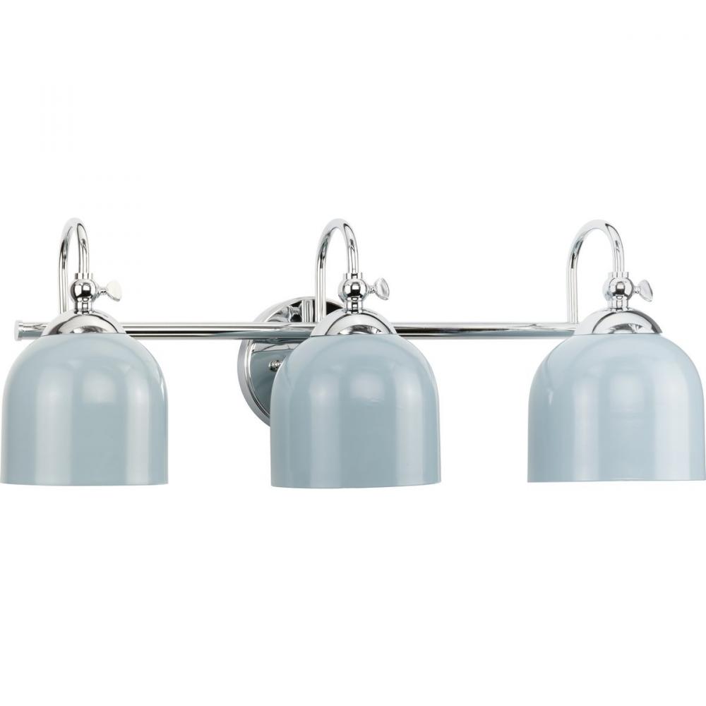 Dalton Collection Three-Light Farmhouse Polished Chrome Metal Shade Bath Vanity Light