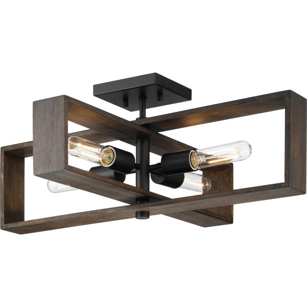 Boundary Collection 24 in. Four-Light Matte Black Roasted Chicory Modern Flush Mount Light