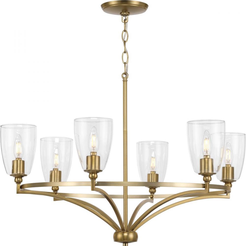 Parkhurst Collection Six-Light New Traditional Brushed Bronze Clear Glass Chandelier Light