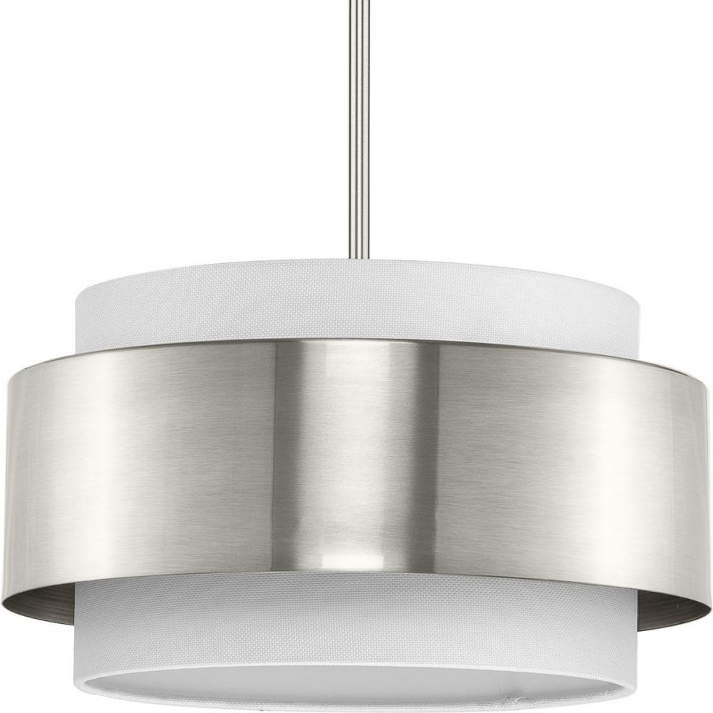 Silva Collection Three-Light Brushed Nickel White Linen Shade Pendant