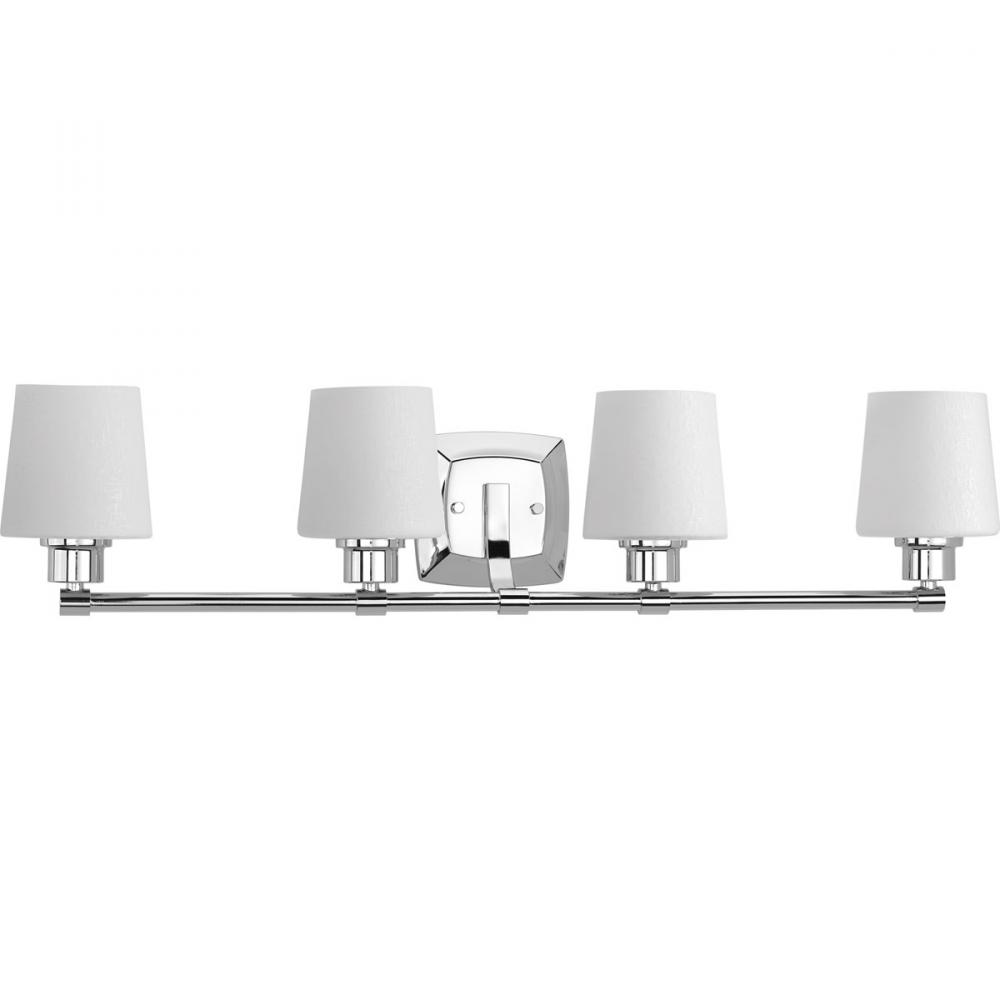 Glance Collection Four-Light Polished Chrome Etched White Linen Glass Farmhouse Bath Vanity Light