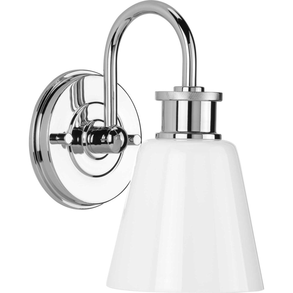 Ashford Collection One-Light Polished Chrome and Opal Glass Farmhouse Style Bath Vanity Wall Light