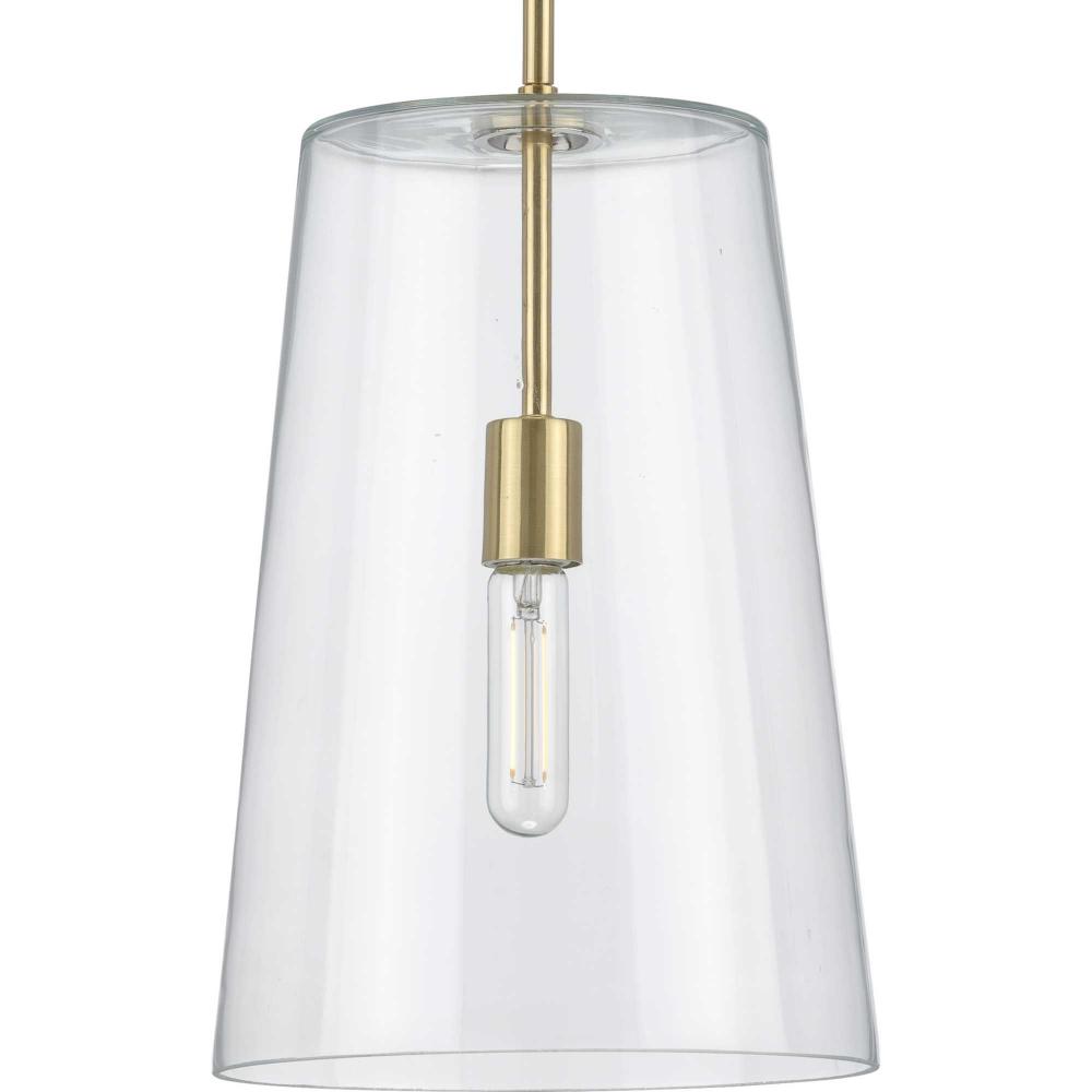 Clarion Collection One-Light Satin Brass Clear Glass Transitional Pendant