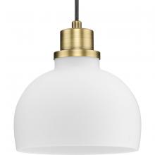 Progress P500406-163 - Garris Collection One-Light Vintage Brass Etched Opal  Glass Transitional Mini-Pendant