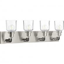 Progress P300229-009 - Rushton Collection Four-Light Brushed Nickel Clear Glass Farmhouse Bath Vanity Light