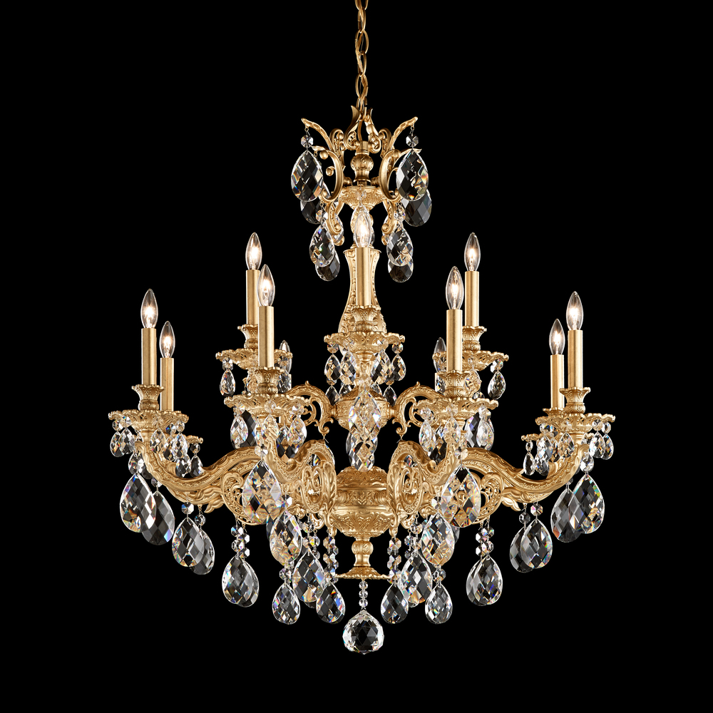 Milano 12 Light 120V Chandelier in Etruscan Gold with Clear Heritage Handcut Crystal