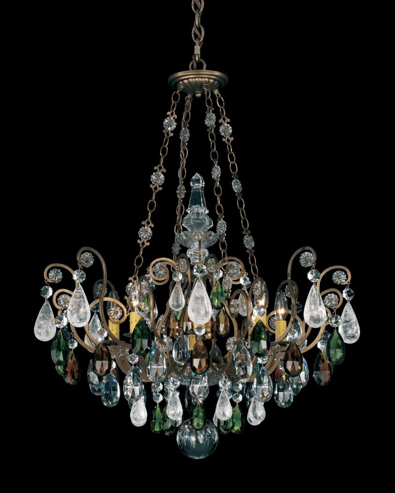 Renaissance Rock Crystal 8 Light 120V Pendant in Etruscan Gold with Olivine & Smoke Quartz Crystal