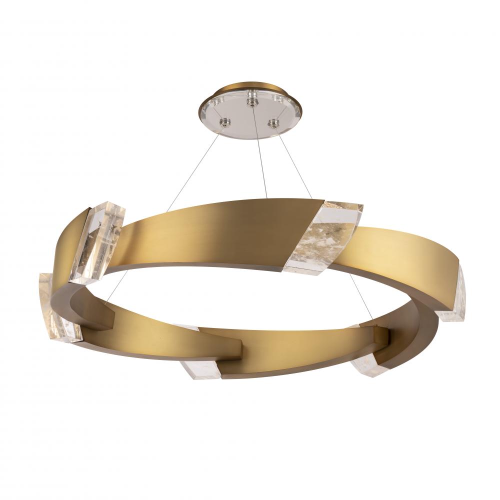 Embrace 44IN LED 3000K/3500K/4000K 120V-277V Pendant in Aged Brass with Optic Haze Quartz