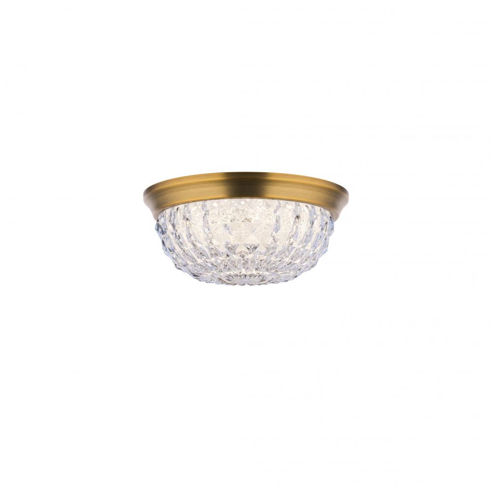 Genoa 9in LED 3000K/3500K/4000K 120V-277V Flush Mount in Aged Brass with Clear Optic Crystal