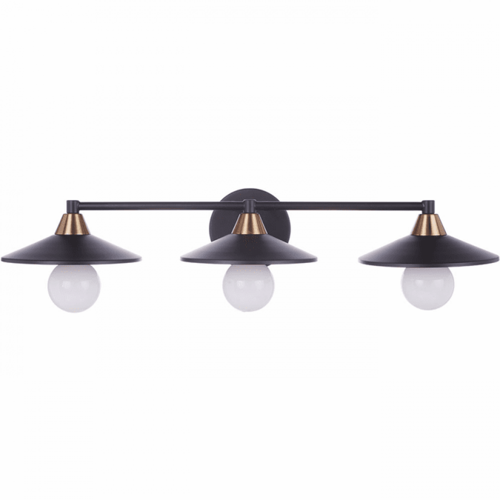 Isaac 3 Light Vanity in Flat Black/Satin Brass