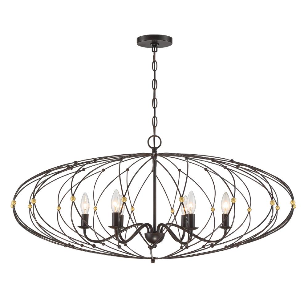 Zucca 6 Light English Bronze + Antique Gold Chandelier