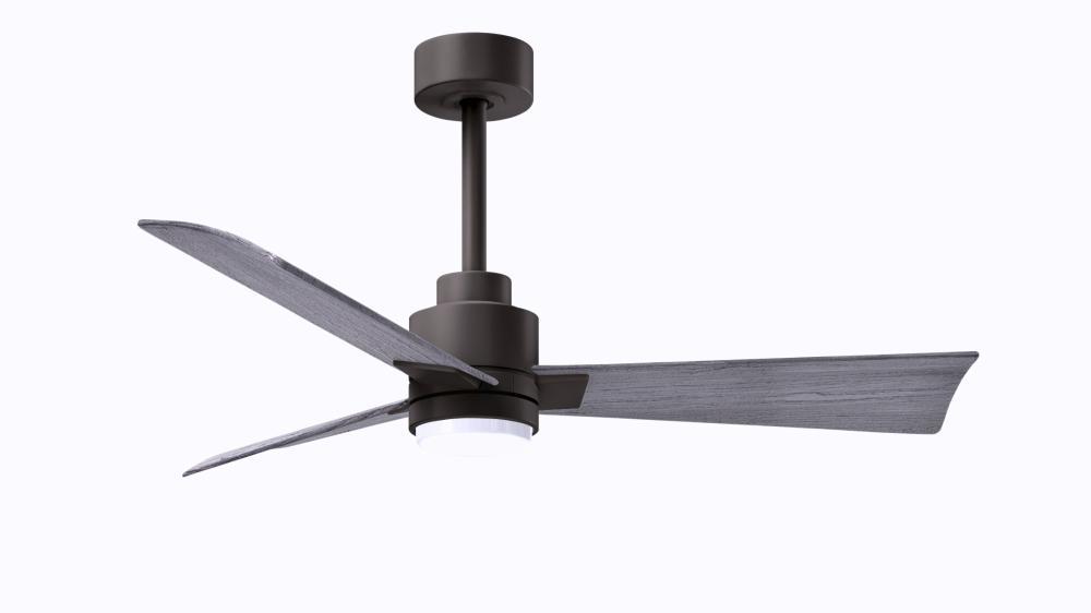 Alessandra 3-blade transitional ceiling fan in textured bronze finish with Barn Wood blades. Optim