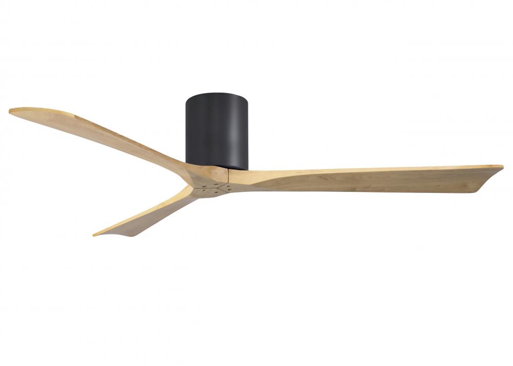 Irene-3H three-blade flush mount paddle fan in Matte Black finish with 60” Light Maple tone blad