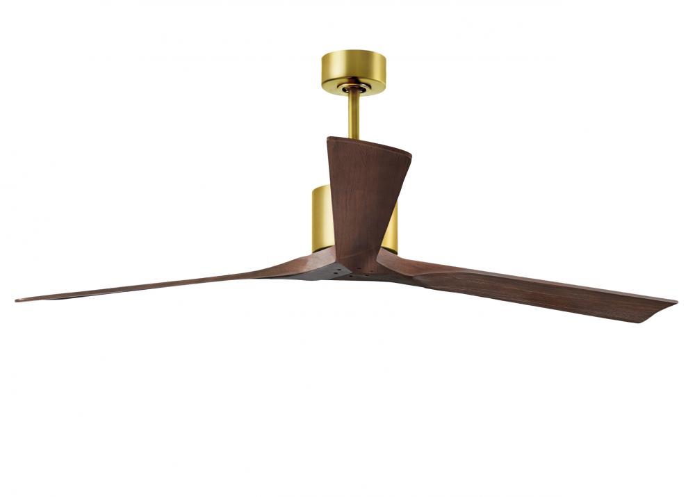 Nan XL 6-speed ceiling fan in Brushed Brass finish with 72” solid walnut tone wood blades