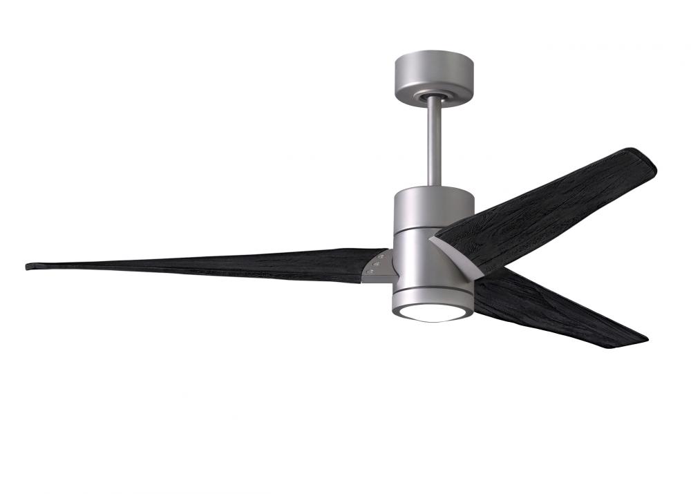 Super Janet three-blade ceiling fan in Brushed Nickel finish with 60” solid walnut tone blades a