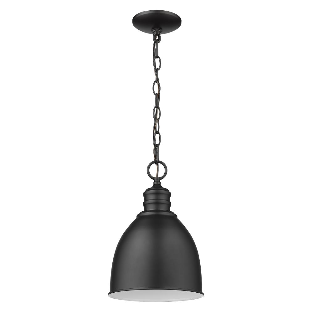 Colby 1-Light Matte Black Pendant With Gloss White Interior Shade