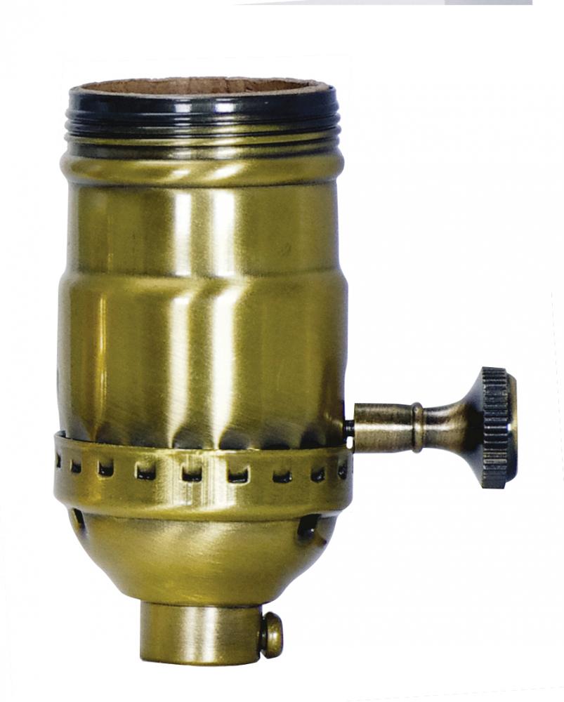 3-Way (2 Circuit) Turn Knob Socket With Removable Knob; 3 Piece Stamped Solid Brass; Antique Brass