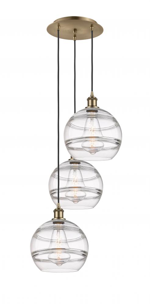 Rochester - 3 Light - 17 inch - Antique Brass - Cord hung - Multi Pendant