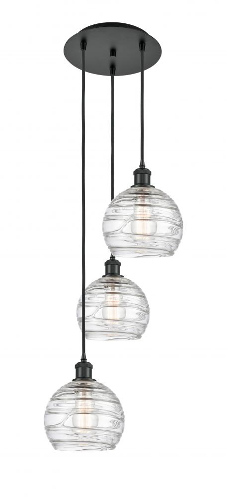 Athens Deco Swirl - 3 Light - 15 inch - Matte Black - Cord hung - Multi Pendant