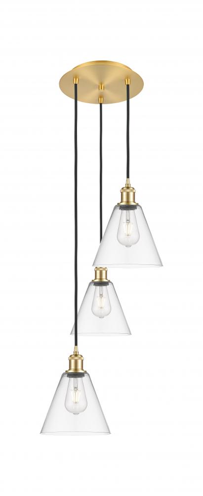 Berkshire - 3 Light - 15 inch - Satin Gold - Cord Hung - Multi Pendant