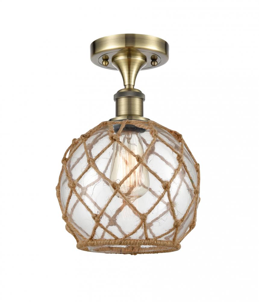 Farmhouse Rope - 1 Light - 8 inch - Antique Brass - Semi-Flush Mount