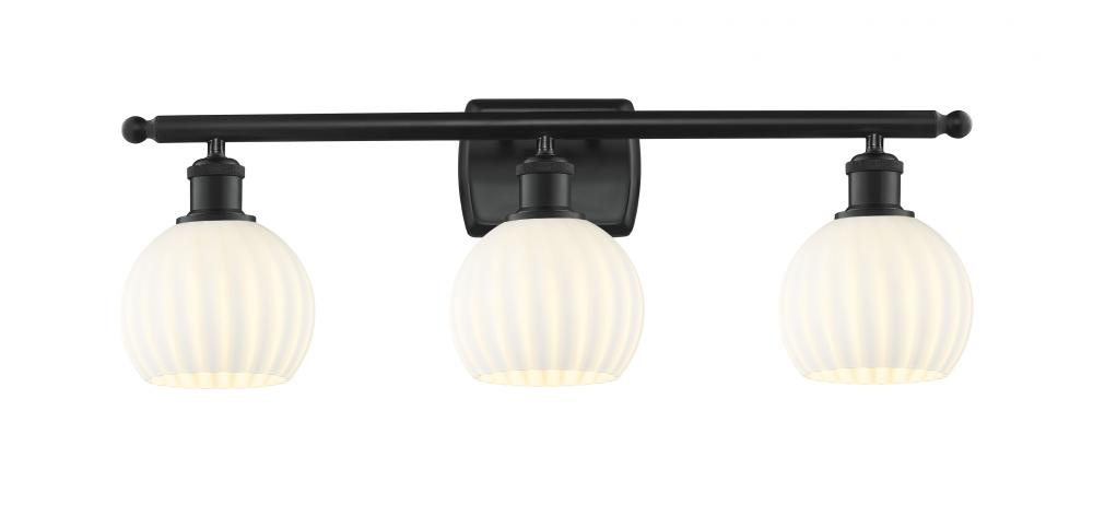 White Venetian - 3 Light - 26 inch - Matte Black - Bath Vanity Light