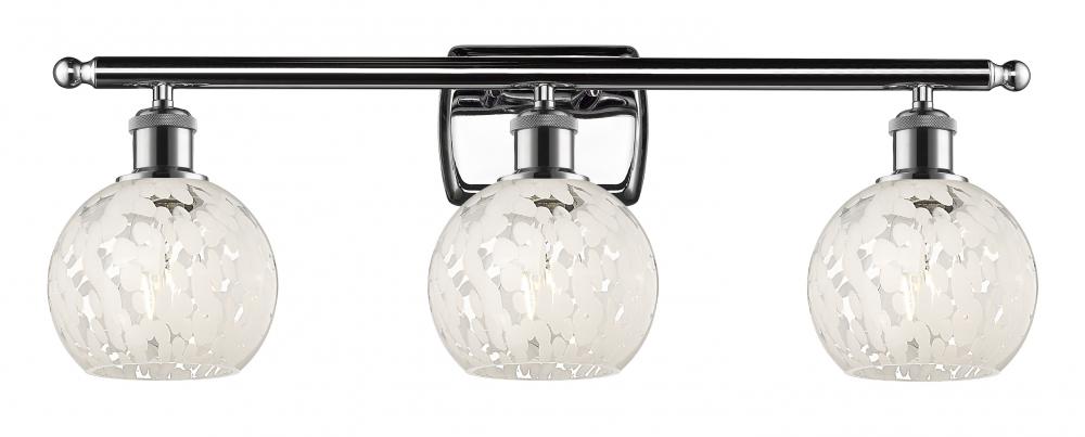 White Mouchette - 3 Light - 26 inch - Polished Chrome - Bath Vanity Light