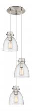 Innovations Lighting 113-410-1PS-SN-G412-8SDY - Newton Bell - 3 Light - 16 inch - Brushed Satin Nickel - Multi Pendant