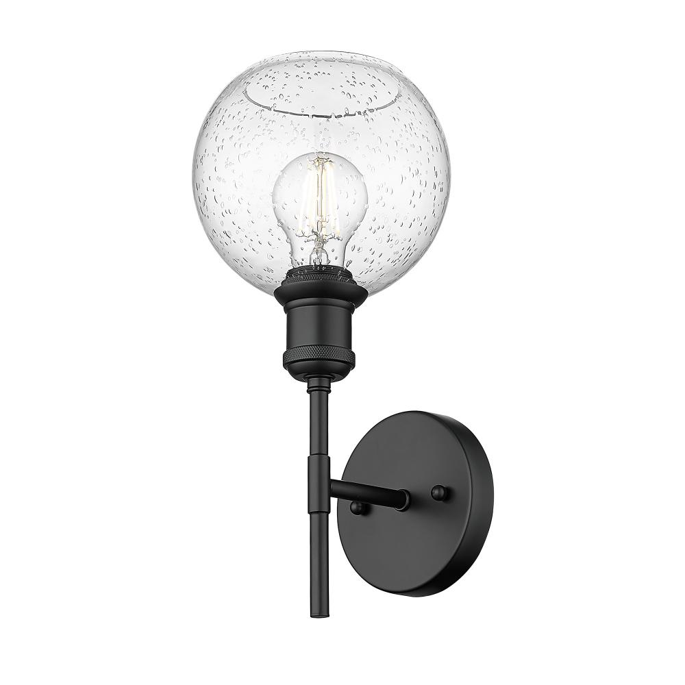 Axel BLK 1 Light Wall Sconce in Matte Black with Seeded Glass Shade