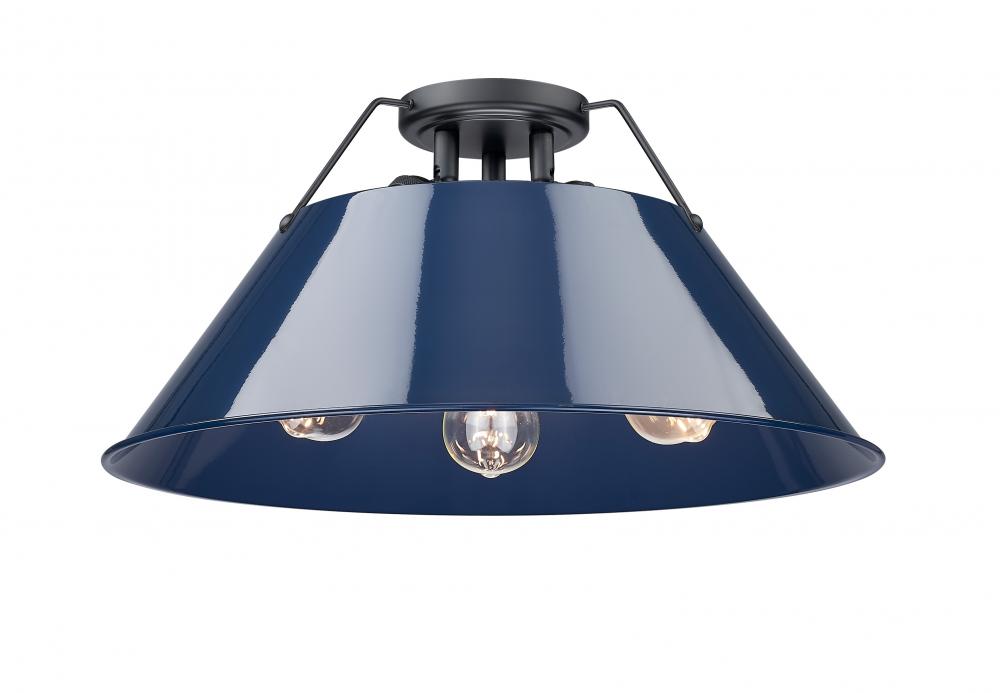 Orwell BLK 3 Light Flush Mount in Matte Black with Matte Navy shade