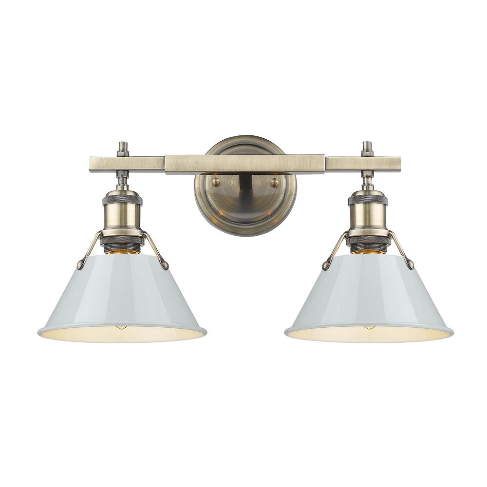 Orwell AB 2 Light Bath Vanity in Aged Brass with Dusky Blue shades