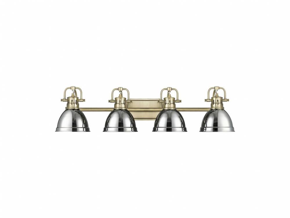 Duncan 4-Light Bath Vanity in Aged Brass with Chrome