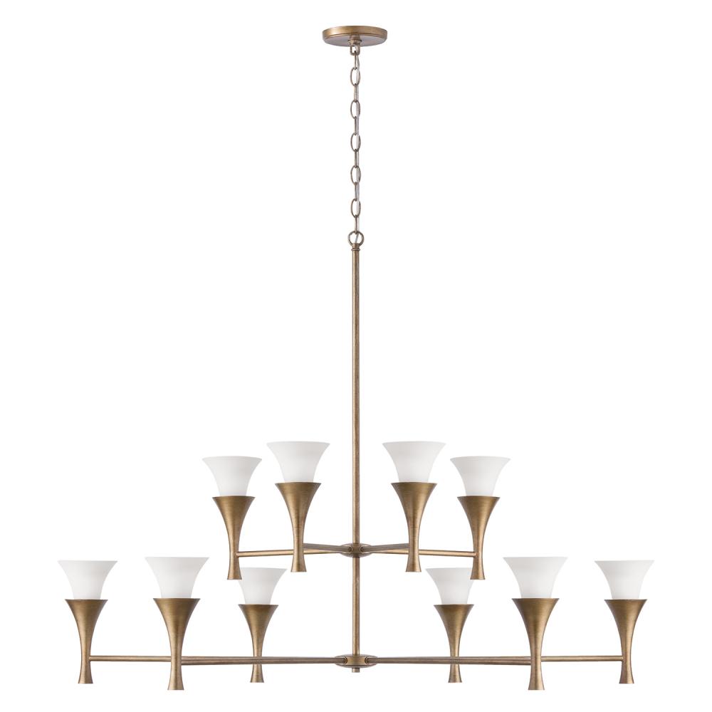 10-Light Two-Tier Chandelier in Mystic Luster with Soft White Glass