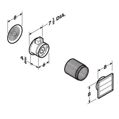 6 in., Through Wall Fan, White Grille, 70 CFM.