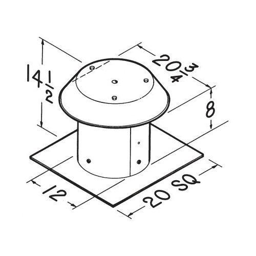 12 in., Roof Cap, For Flat Roof, Aluminum.