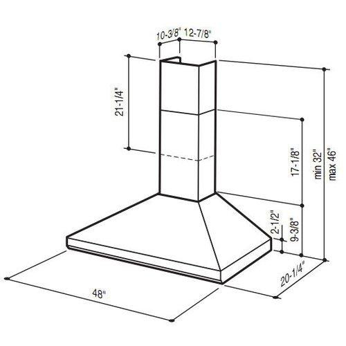 48 in., Stainless Steel, Chimney Hood, Internal Blower,  900CFM.