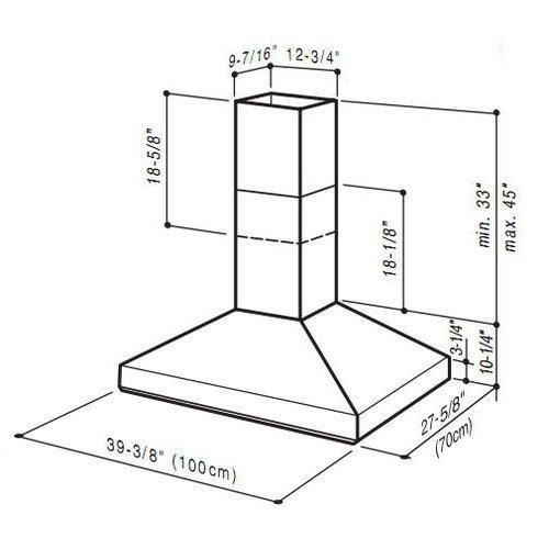 27-9/16 in. x 39-3/8 in. (70cm x 100cm), Stainless Steel, Chimney Hood, External Blower.