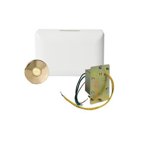 Chime, 1 lighted stucco pushbutton in polished brass, 1 j-box transformer.