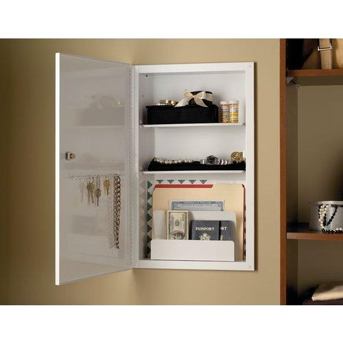 Deluxe security cabinet , Recessed, 15-3/4 in.W x 26 in.H,24 in.  with keyed lock, key/jewelry rack,