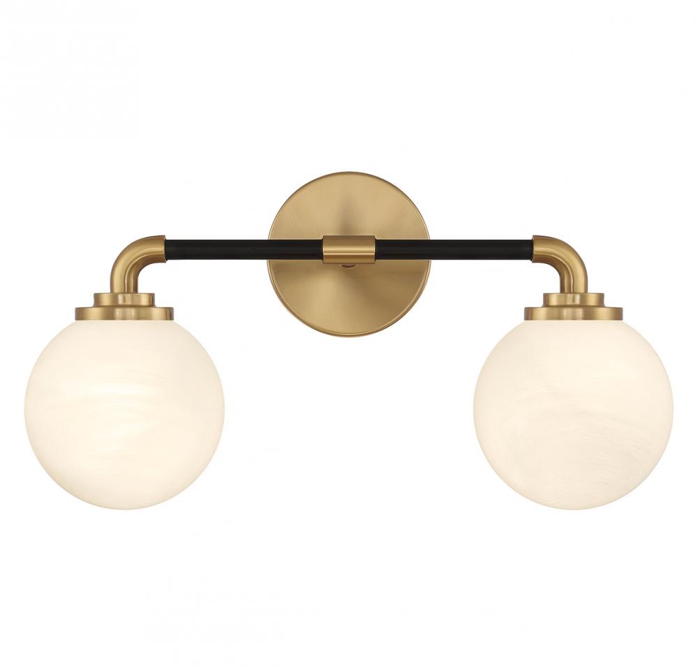 Dresden 2-Light Bathroom Vanity Light in Matte Black with Warm Brass Accents