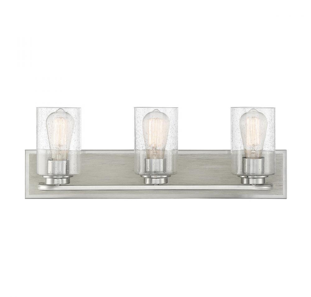 Sheppard 3-Light Bathroom Vanity Light in Satin Nickel with Greywood