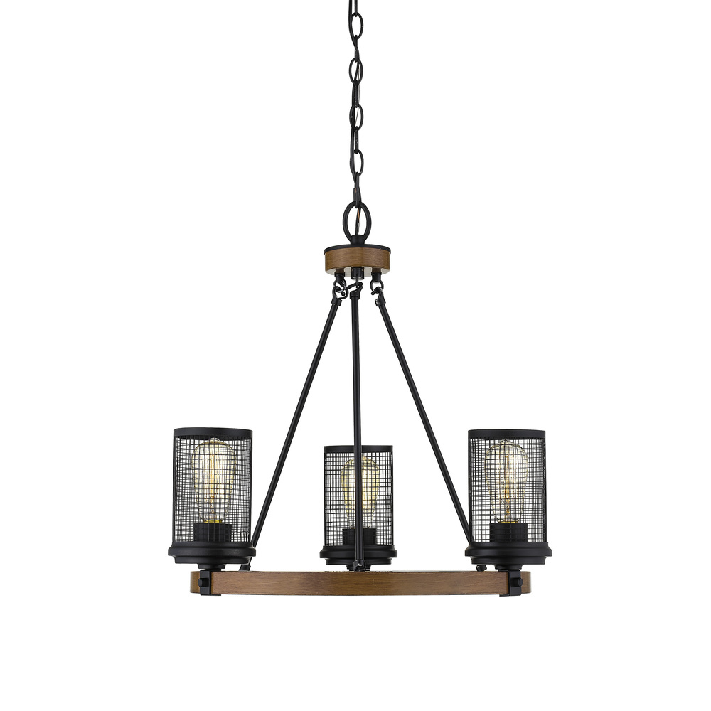 Mesa 3-Light Chandelier Ceiling Light Matte Black/Wood Grain