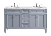 Elegant VF12560DGR - 60 In. Double Bathroom Vanity Set in Grey