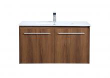 Elegant VF44036WB - 36 Inch Single Bathroom Floating Vanity in Walnut Brown