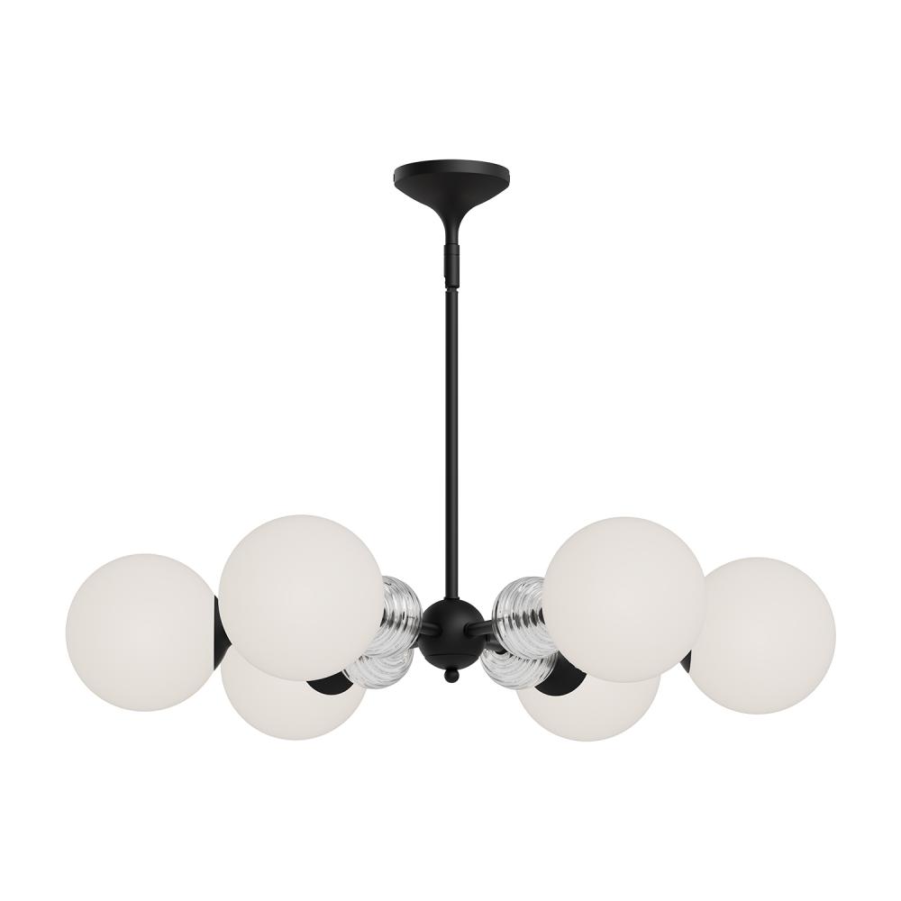 Celia 30-in Matte Black/Opal Glass 6 Lights Chandeliers