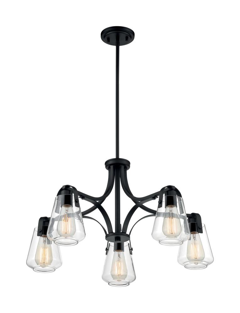 Skybridge - 5 Light Chandelier with Clear Glass - Matte Black Finish