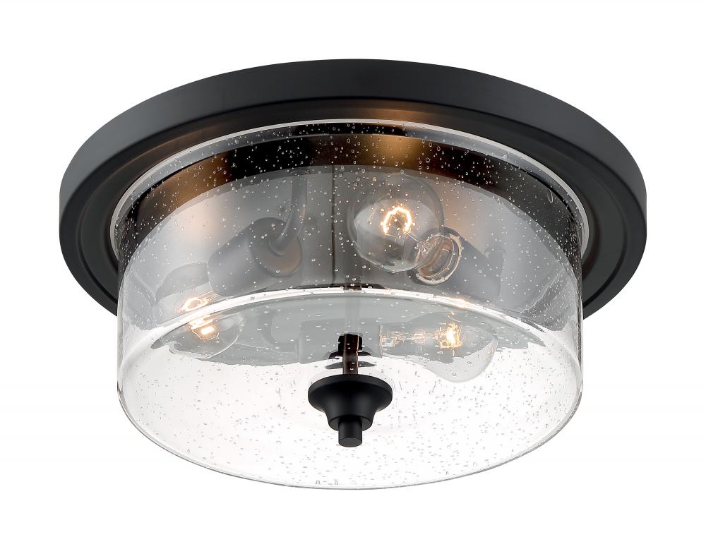 Bransel - 3 Light Flush Mount with Seeded Glass - Matte Black Finish